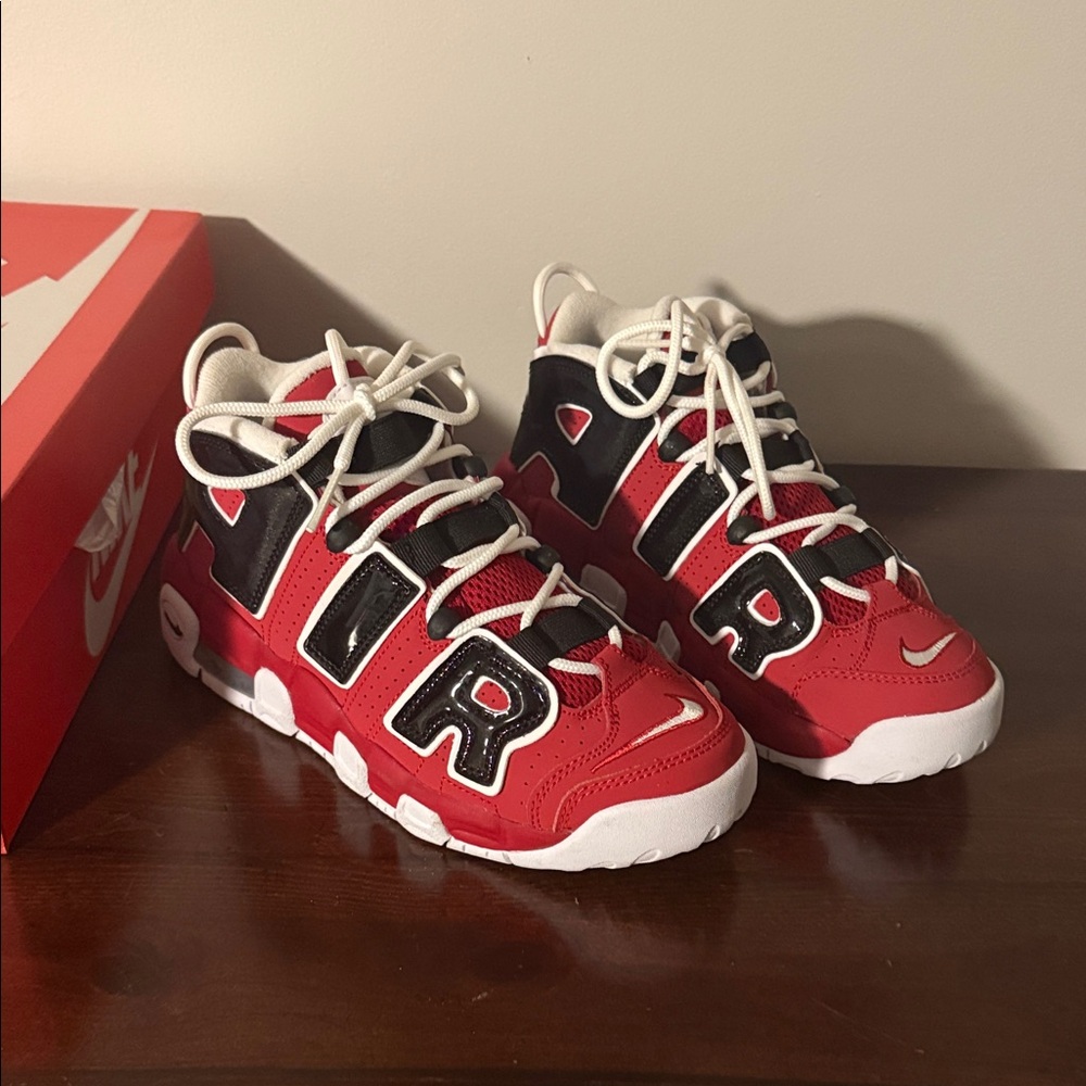 Nike Kids Red and Black Air More Uptempo Sneakers